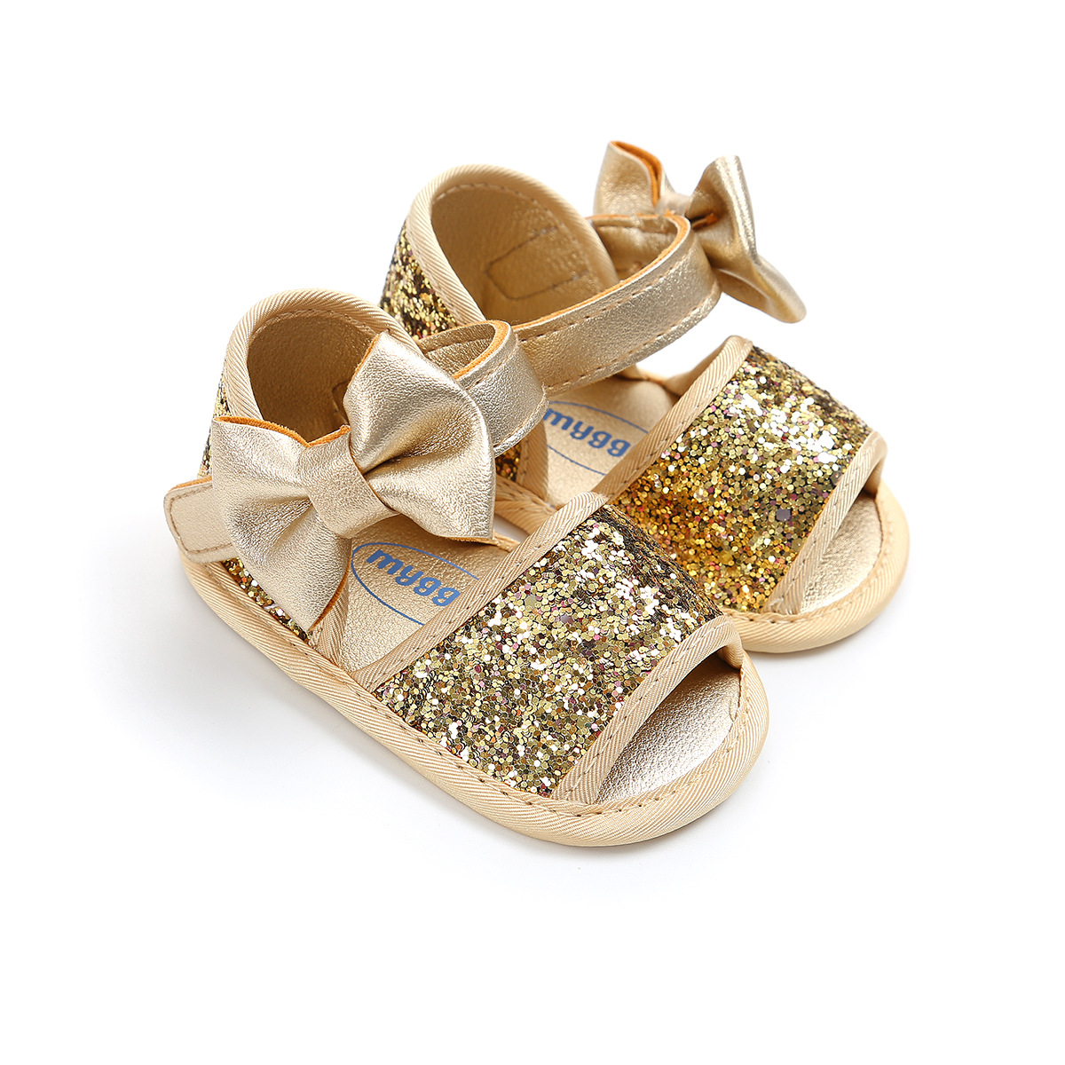 New designed PU Leather Gold Bowknot 0-18 months infant baby sandals