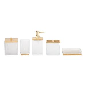 Quality Glass Bathroom Set Luxury Square Shape Milky White Ribbed Vertical Stripe Glass Soap Dispenser wholesale
