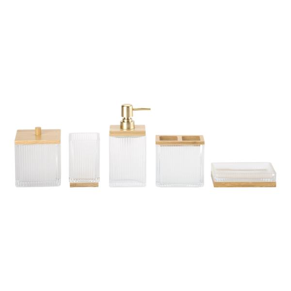 Glass Bathroom Set Luxury Square Shape Milky White Ribbed Vertical Stripe Glass
