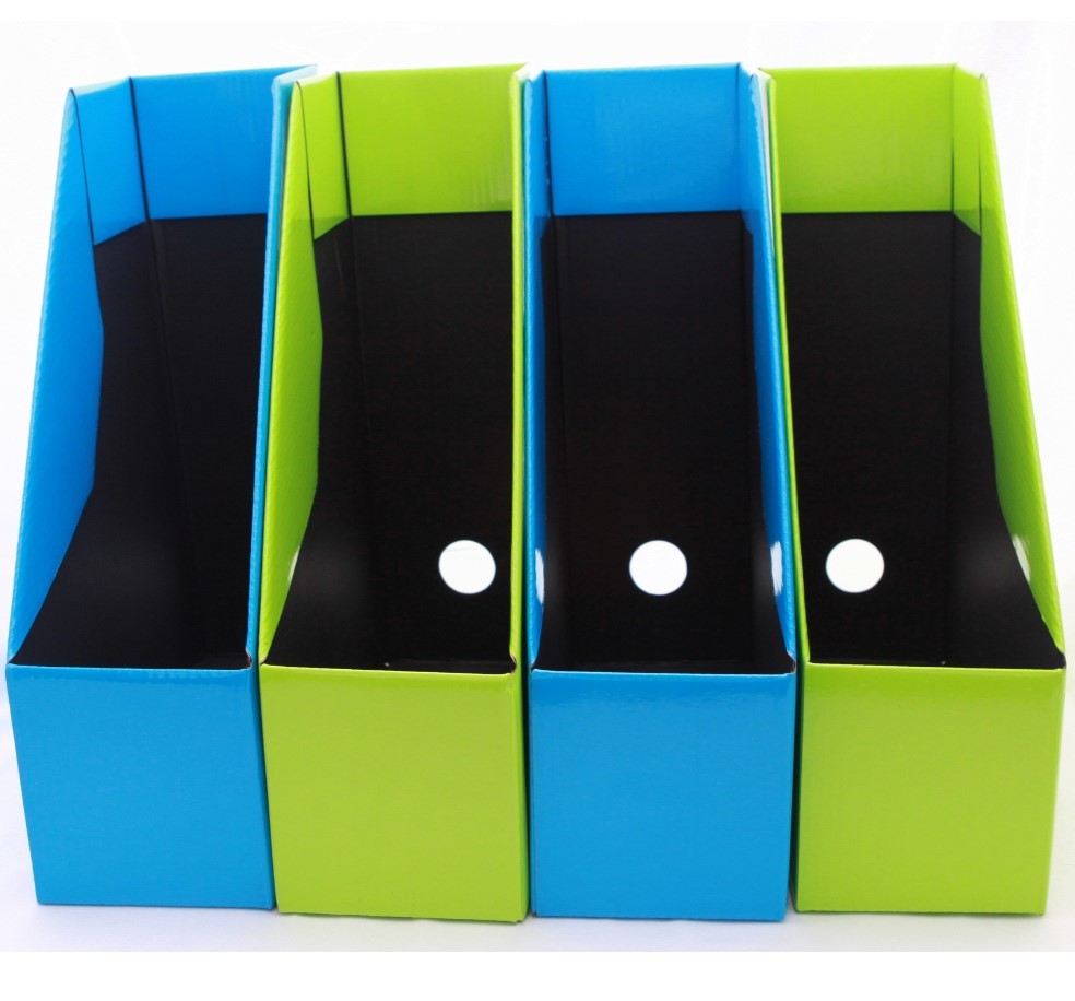 Corrugated Collapsibile EN71 Flat 340mm Desktop File Storage Organiser Blue Glossy Lamination