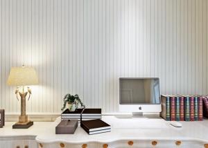 Quality White And Blue Living Room Striped Wallpaper Strippable , Mediterranean Style wholesale