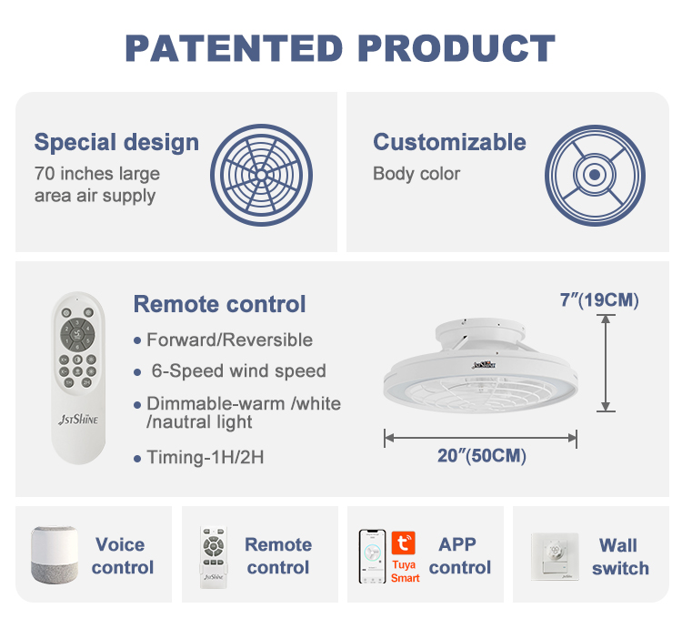 Home Office LED Ceiling Fan with Dimmer Support and Low Energy Consumption 6 Speeds
