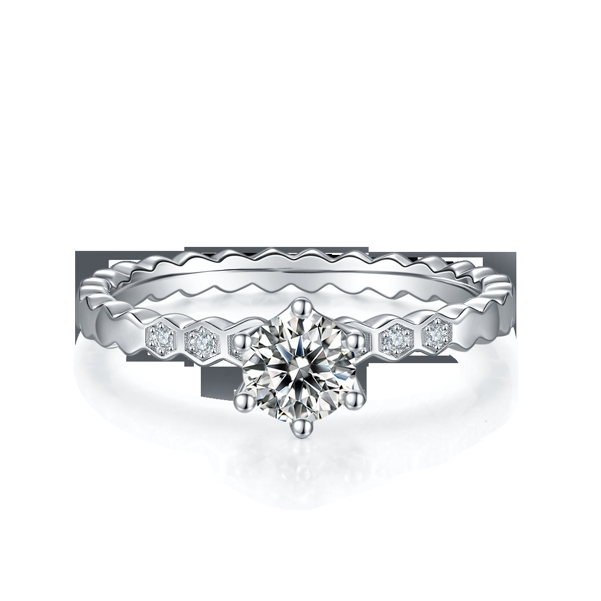 1.16CTW Wavilion Design White Moissanite And Sapphire Platineve Diamonds Jewelry Engagement For Women Ring