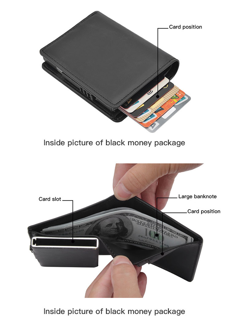 PU Leather Pop Up Rfid Push Slim Minimalist Metal Business Credit Id Wallet For Men With Gift Box Card Holder