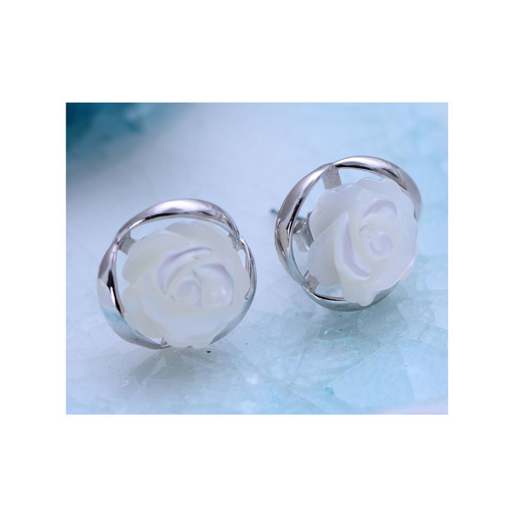 Sterling Silver Mother of Pearl Stud Earrings(XH022915W)