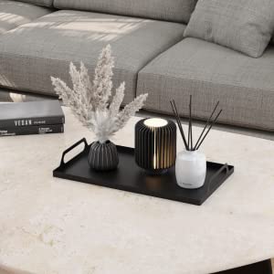 Serve Snacks in Style with this Rectangle Black Metal Tray with Handles 16.7x9.5 inches