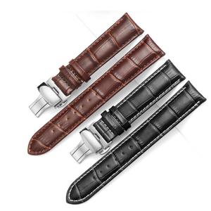 Quality Leather Watch Band Bracelet Strap Butterfly Deployant Clasp Buckle Watchband 14 16 17 18 19 20 21 22 24mm Metal Buckle wholesale