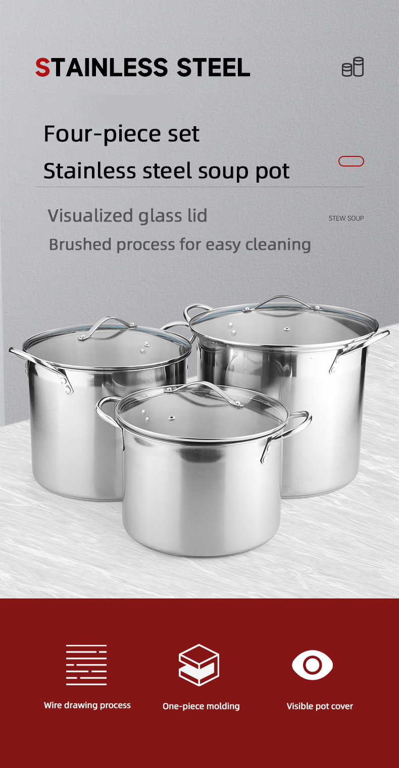 Good Selling Silver Large Capacity Cookware Stew Pots Cooker SS 304 Cooking Pots With Binaural Handle
