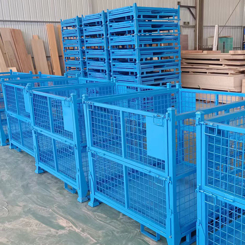 Heavy Duty Collapsible Folding Stackable Metal Pallet Box Warehouse Storage Cage