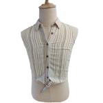 OEM 80% Viscose 20% Lino Adults Green Striped Blouse