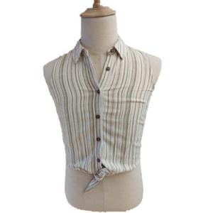 Quality OEM 80% Viscose 20% Lino Adults Green Striped Blouse wholesale