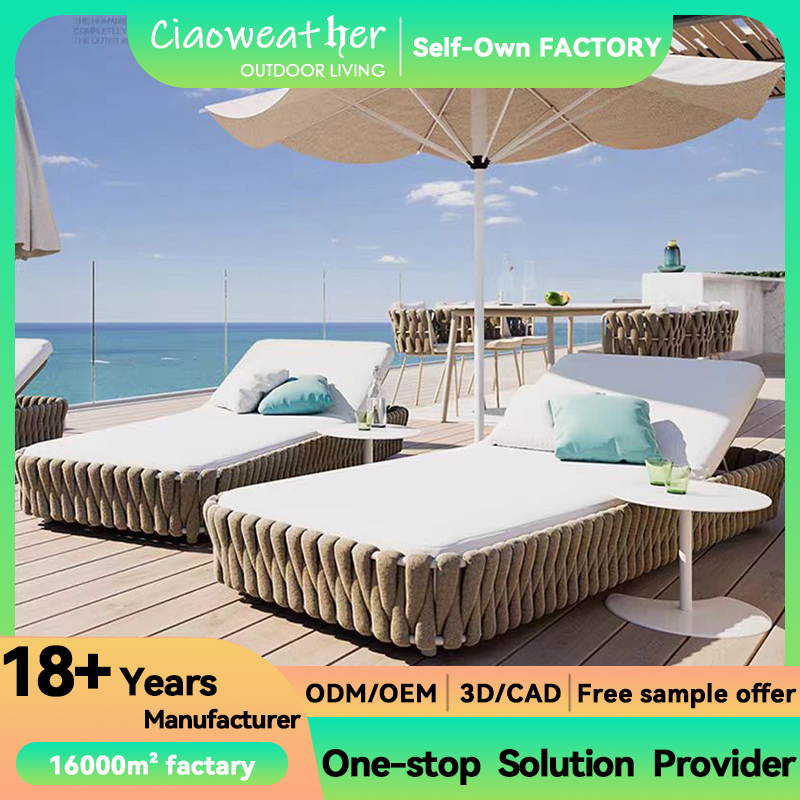 Outdoor Furniture Luxury Rope Patio Sun Lounger Chaise Lounge with UV-Resistant Cushion and Lightweight Aluminum Frame