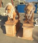 Garden decoration Nature Stone walking lions statue pink marble animal sculpture