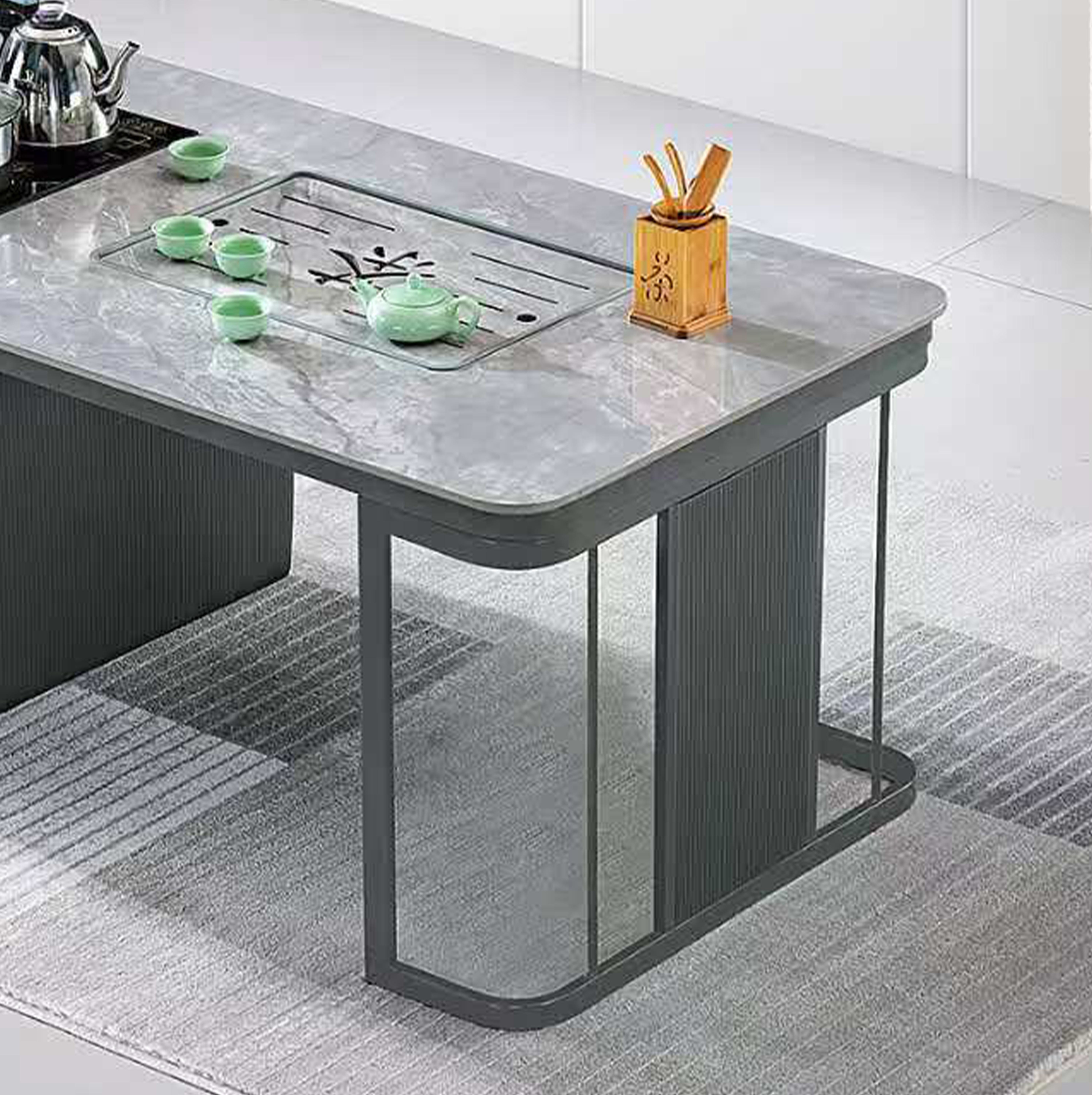 Modern Minimalist Tempered Glass Stainless Steel Fire Stone Fully Automatic Office Coffee Table