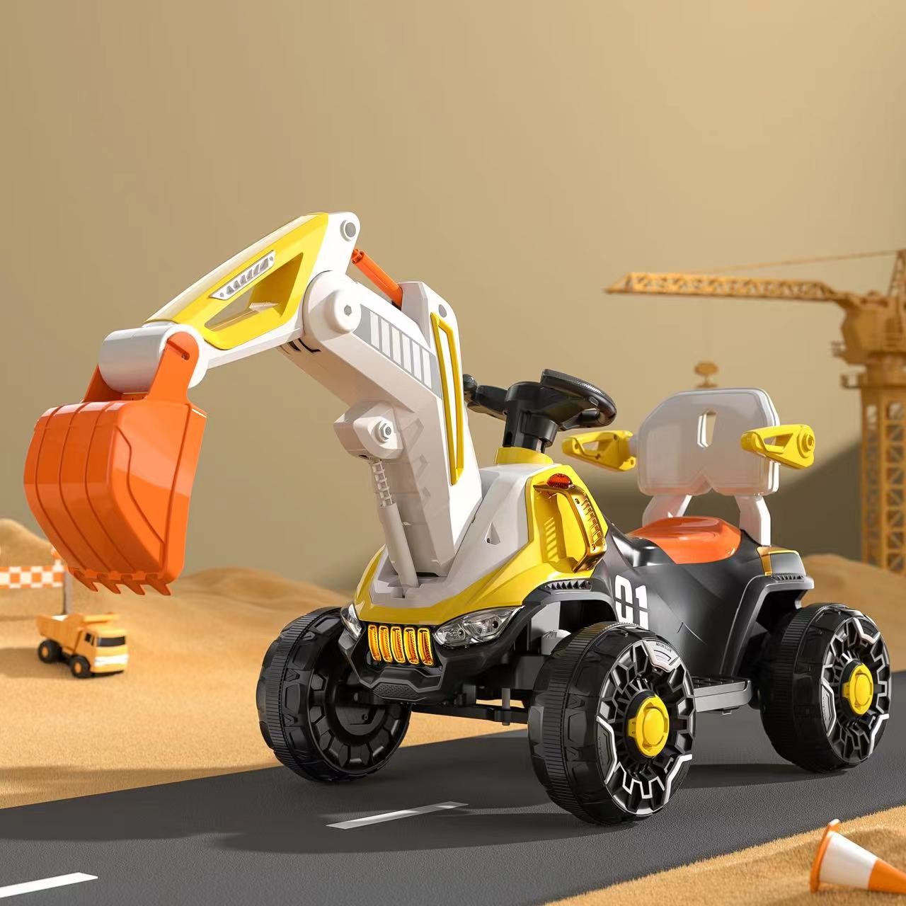 LED Headlights and Dynamic Music 6v Electric Ride on Construction Truck Car for Kids