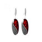 Thai Sterling Silver Created Garnet Marcasite Dangle Drop Earring(E12287RED)