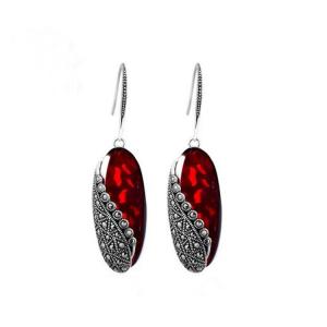 Quality Thai Sterling Silver Created Garnet Marcasite Dangle Drop Earring(E12287RED) wholesale
