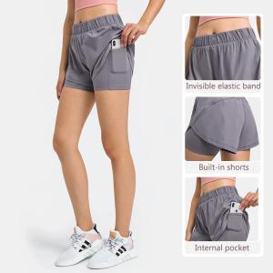 Quality Adjustable Waist High Stretchy Yoga Pocket Shorts Anti Glare Sports Pants Built - In Shorts wholesale