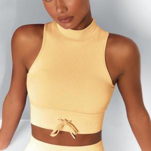 Quality Striped turtleneck sports bra seamless solid color gather yoga lingerie fitness turtleneck vest wholesale