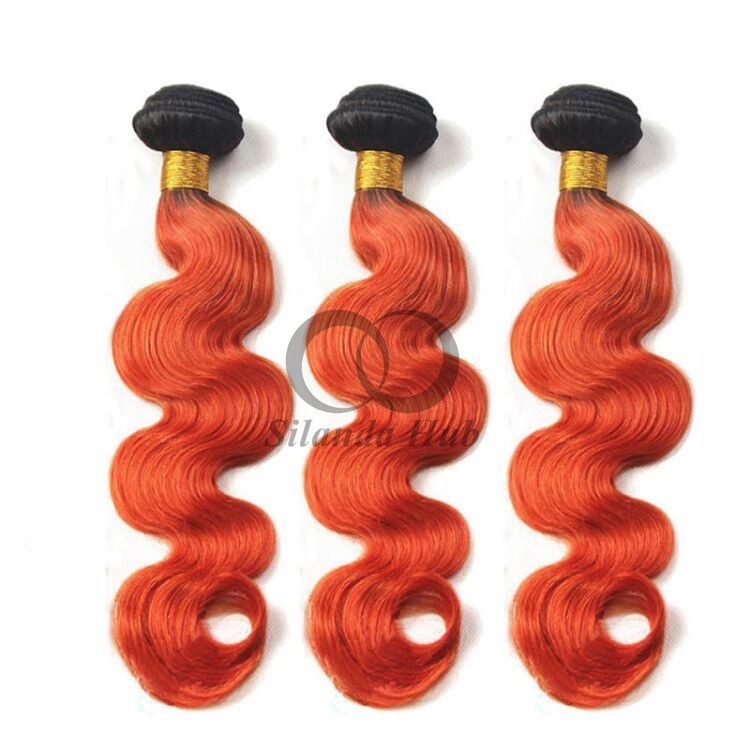 #T1B/Orange Red Body Wave Remy Human Hair Bundles Sew In Weave Bundles Brazilian Bundle Deals