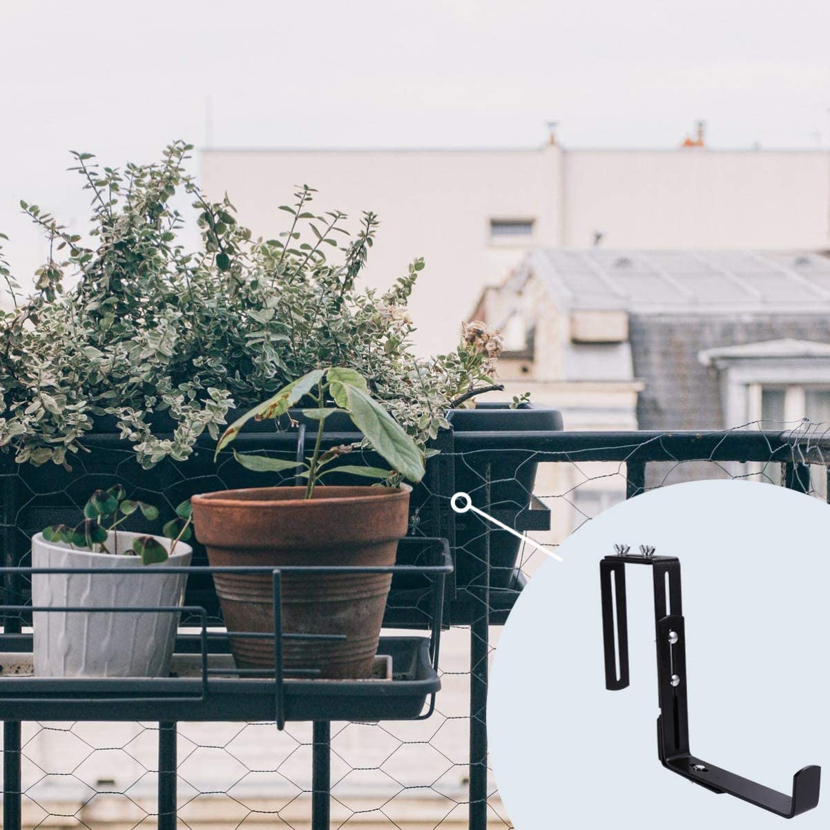 Black or White Set of 2 Adjustable Metal Trough Plant Pot Hanging Hooks Rail Balcony Planter Holder Brackets