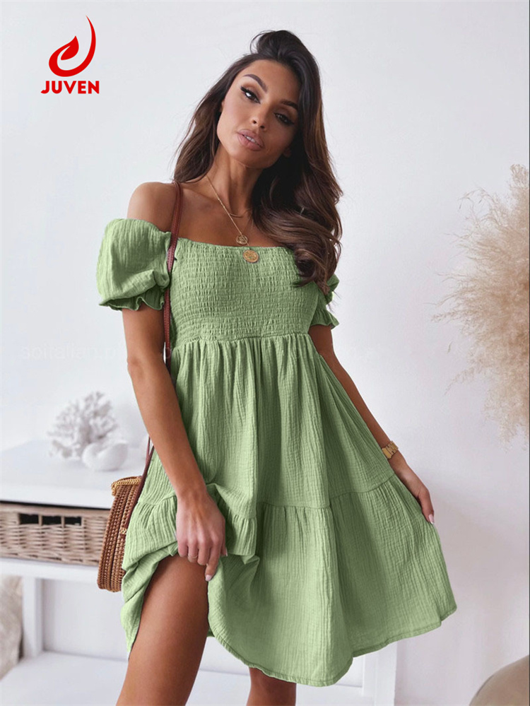 Summer fashion off Shoulder Short Sleeve MIDI Dress Elegant Women&prime;s Clothes Solid Casual Backless Floral Beach Women&prime;s Dresses