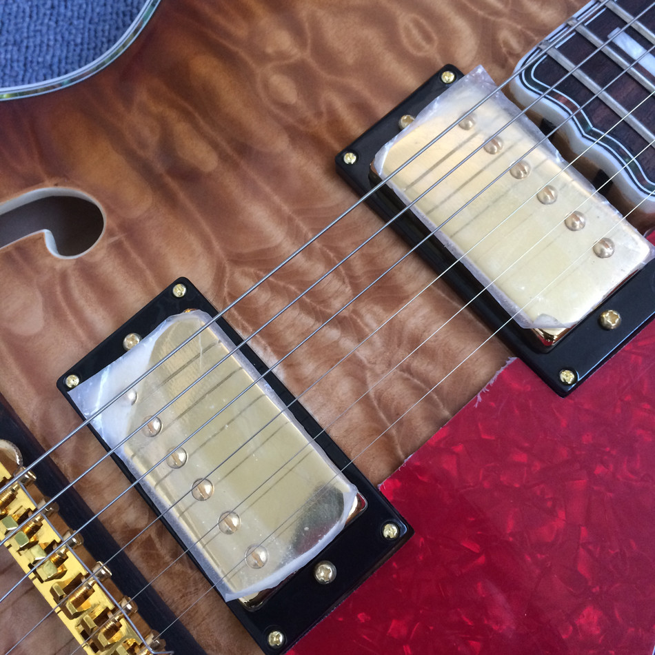 Hollow body L-5 jazz electric guitar,Full color strip edge,Burst color Quilte Maple top ,Quilte Maple top