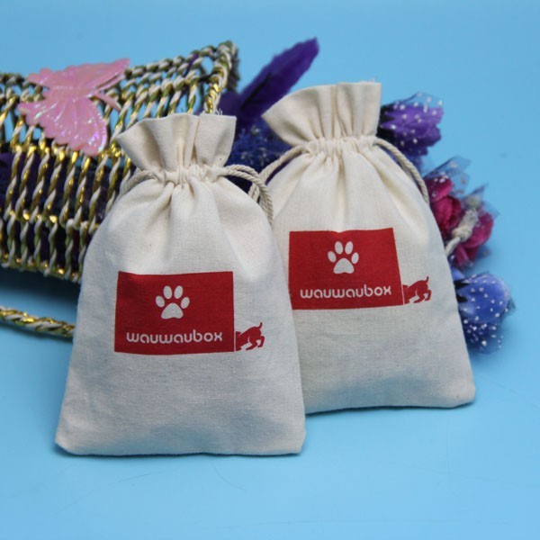 Packaging Drawstring Bag Cotton Material Custom Design Hot Stamping Logo