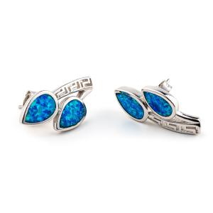 Quality 925 With Sterling Silver Greek Key Blue Meander High Quality Opal Leaf Stud Earrings wholesale