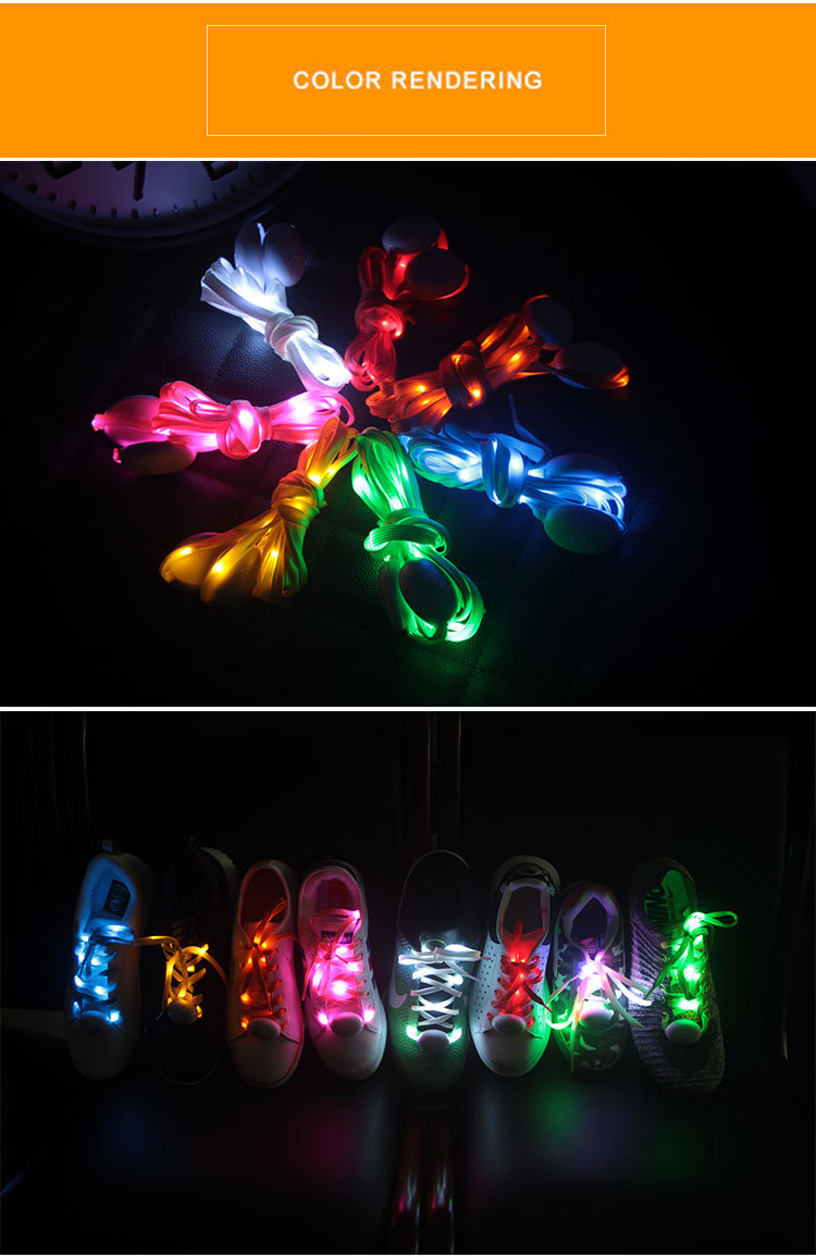 Custom Shoelace luminous led glowing Shoelace Aglet Bags new style rope shoelaces Customized Logo Style Flat Color Design