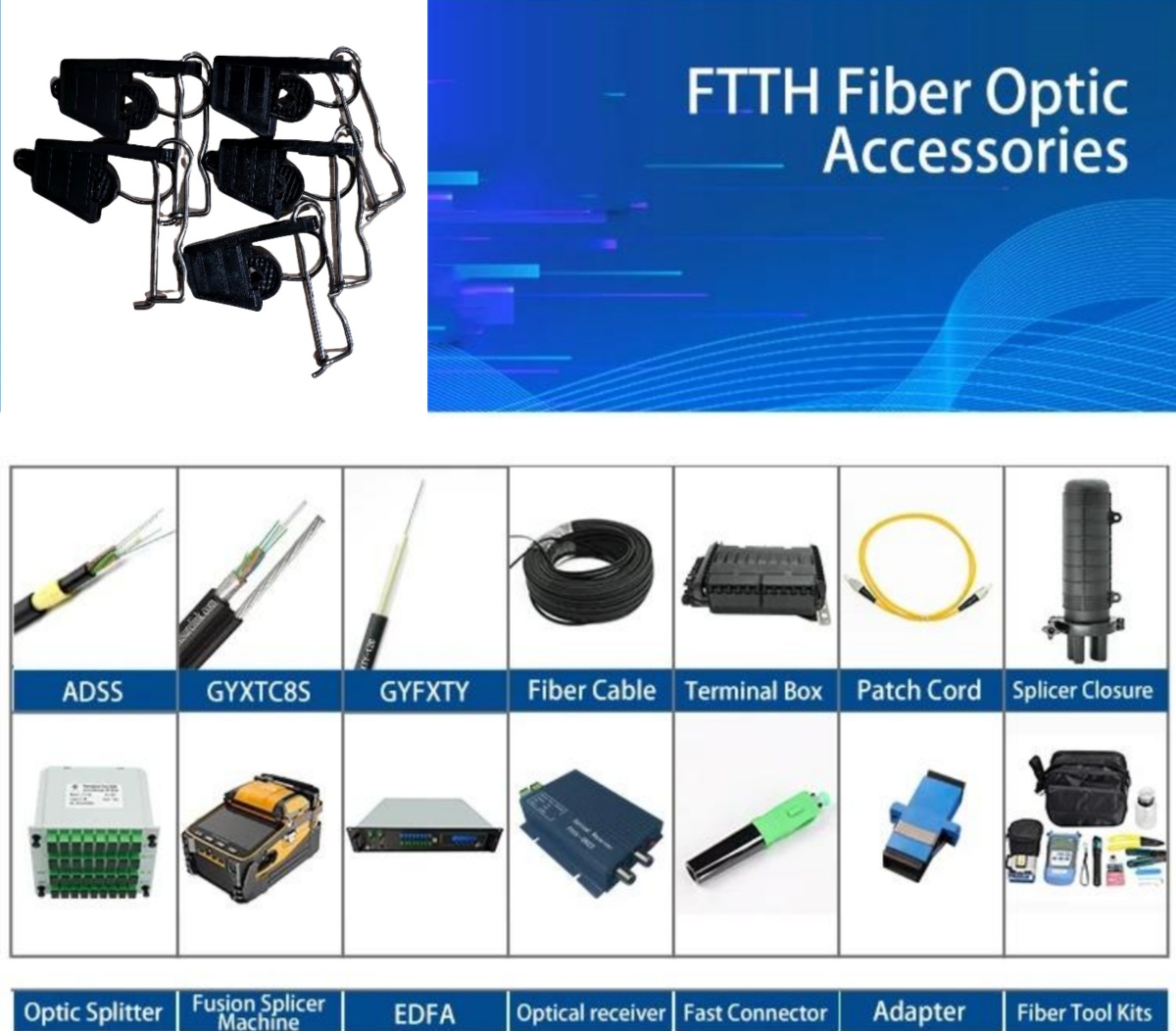 10 FTTX Fiber Optic Customized Diameter 201 304 Stainless Steel Wire U-Shaped Design Drop Cable Clamp
