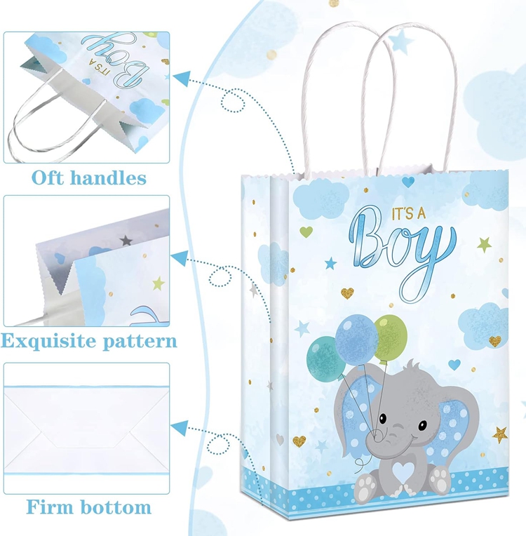 CMYK 4 Color Offset Printing Small Blue Party Shopping Tote Kraft Paper Bag for Kids