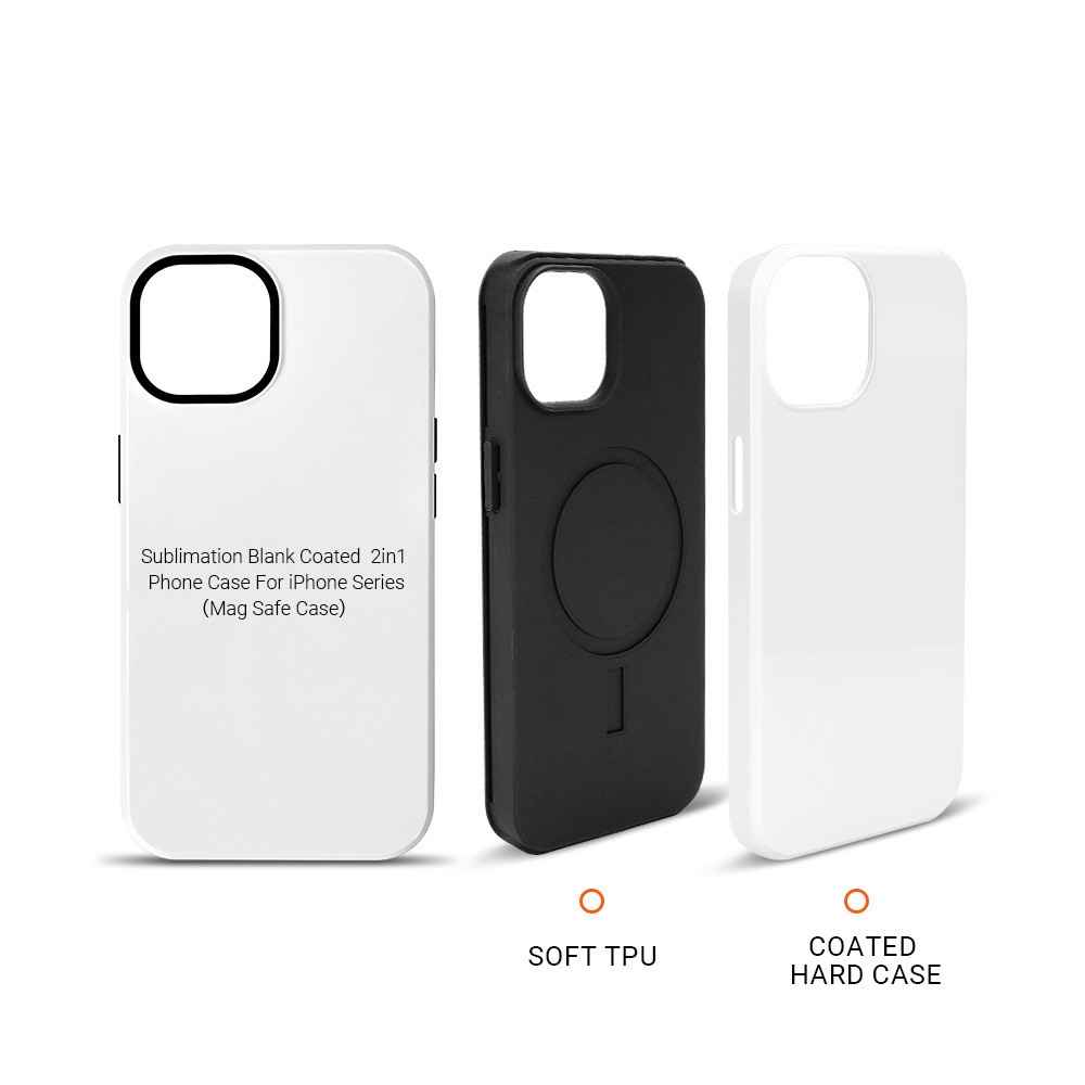 2 in 1 Magnetic Wireless Charging 3D Sublimation Tough Phone Case for iPhone 15 16 Pro