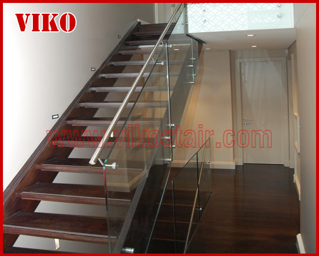 Double Steel Plate Staircase VK56S Tread beech ,Railing tempered glass, Handrail b eech Stringer,carbon