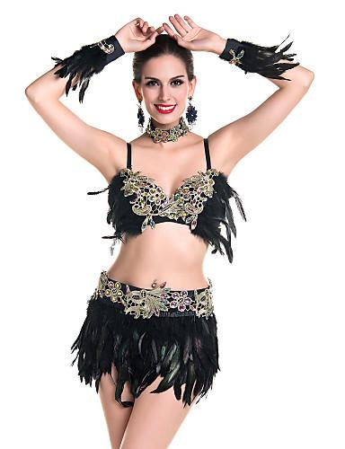 Heavy Lace Over Sexy Night Club Dresses Rhinestones Delights Feather Costumes