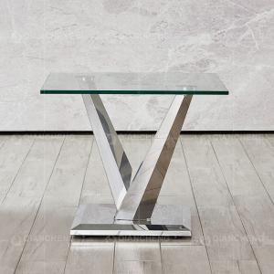 Quality 60x60x60cm Stainless Steel Side Tables Glass Top 0.24CBM No Folded wholesale