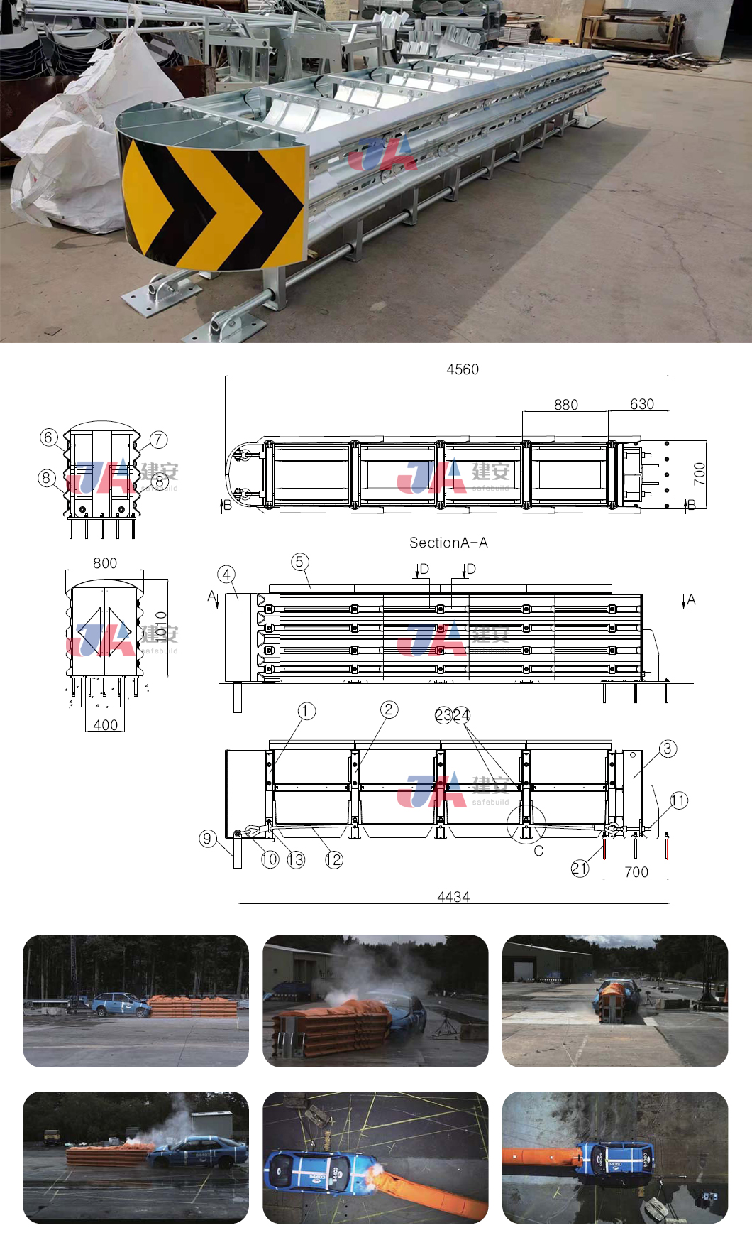 Galvanized Powder Coated Anti Corrosion Highway Crash Cushions Barrier Guardrail