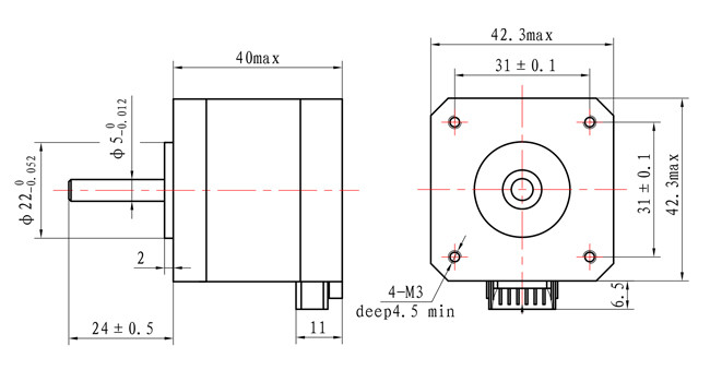 STEPPER MOTOR 1.8° 2 PHASE NEMA 17 42X42X40mm 450mN.m
