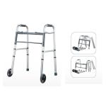Adult Dual Button Aluminum Folding Walker with 2 Wheels