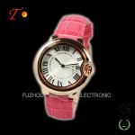 Ladies watches with colorful leather band and unique design golden case