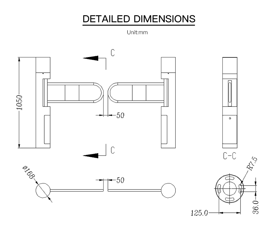 HCW AC220V Swing Barrier Gate Bridge Type Single / Two Way Pedestrian Swing Turnstile Gate