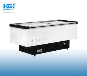 Quality White 1500mm 450L Supermarket Island Freezer Meat Deep Freezer 380W 2 Glass Door wholesale