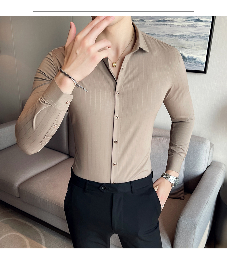 Casual Shirts Turn-down Collar Autumn Fabric Polo Cotton Long Sleeve Mens Slim Fit Shirt