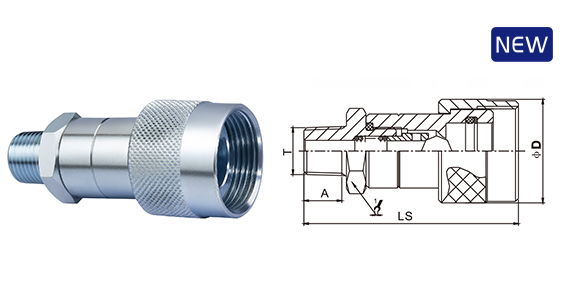 Compact female half of CB-SPS-3FM-B hydraulic quick coupling with precise thread interface and chrome-plated body.