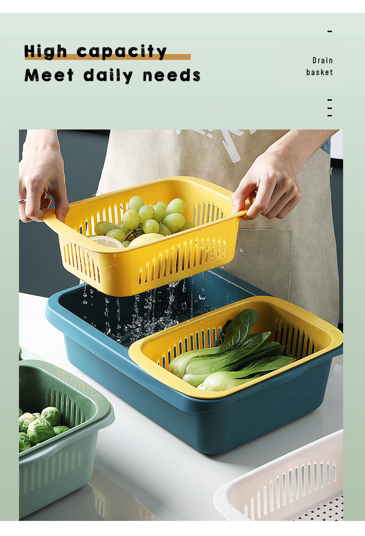 OEM ODM Rectangle Double Plastic Drain Basket Save Space Green