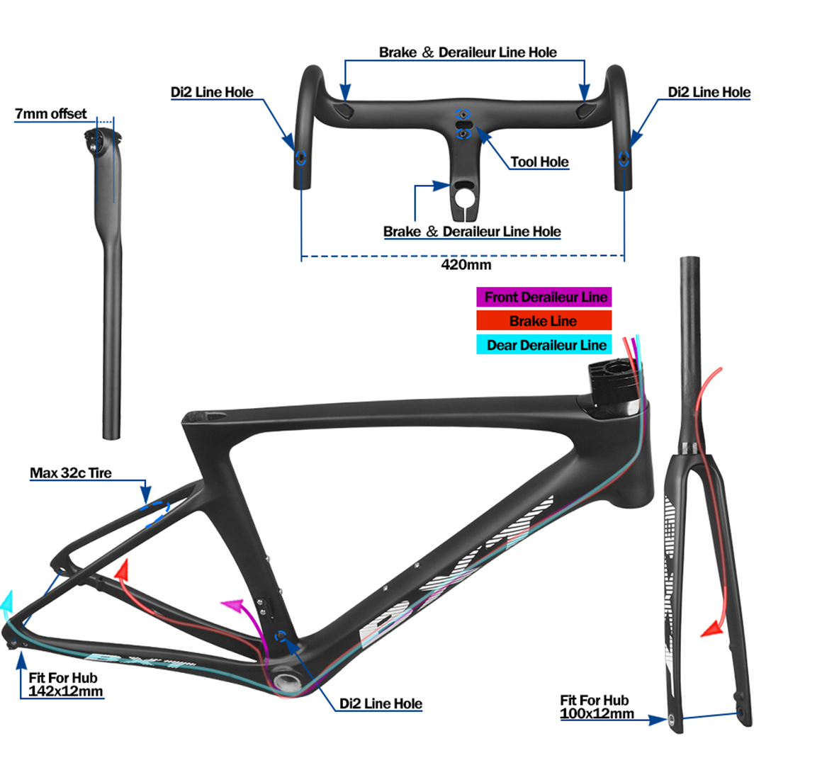 700C Full Carbon Fibre Gravel Road Bike Frameset Small Thru Axle