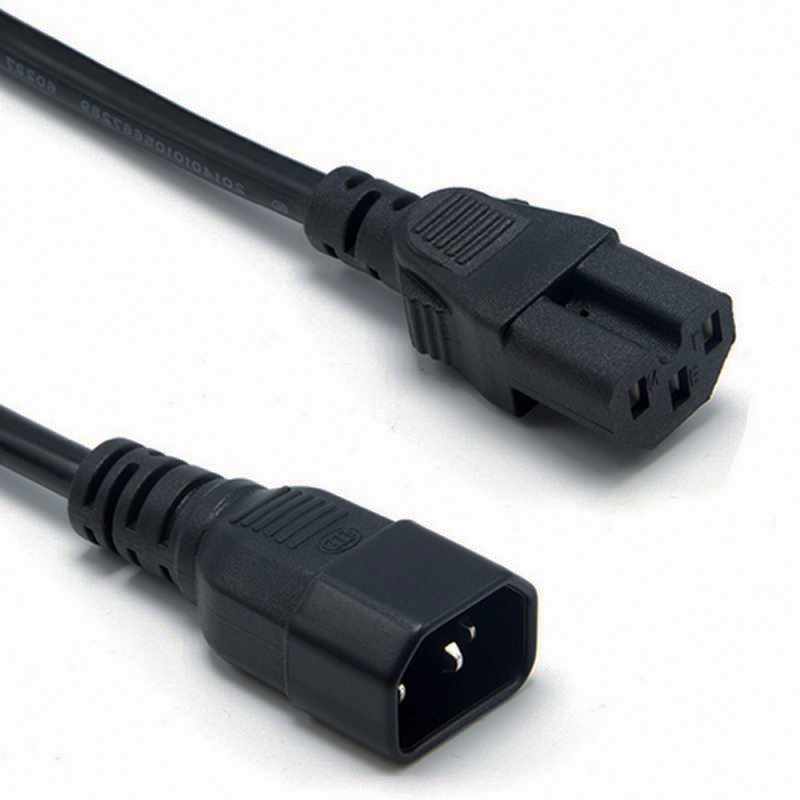 Black IEC 60320 C13 Household Extension Cord 125V 10A 3 Prong AC Power cable