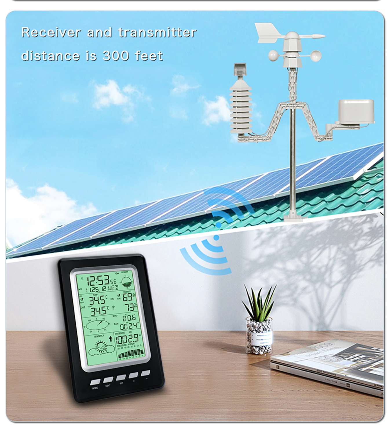 Home Solar Weather Station With Professional Anemometer And WiFi Forecast