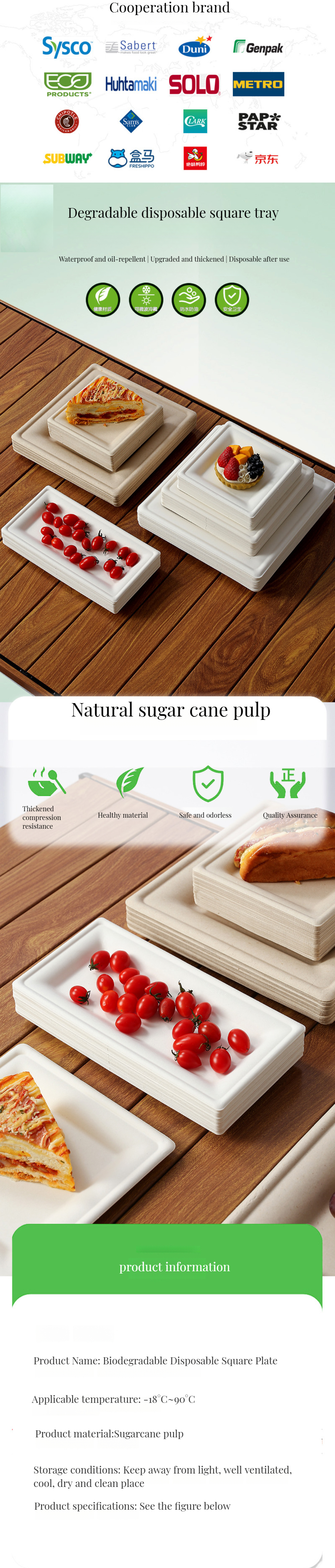 Natural Color Disposable Sugarcane Bagasse Paper Plates for Food With All Accessories