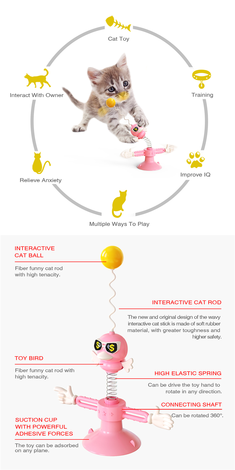 New Wholesale Cat Toys Dropshipping Funny Pet Training Tool Rotating Cat Kitten Toy Interactive Feather Ball Cat Spring Toys
